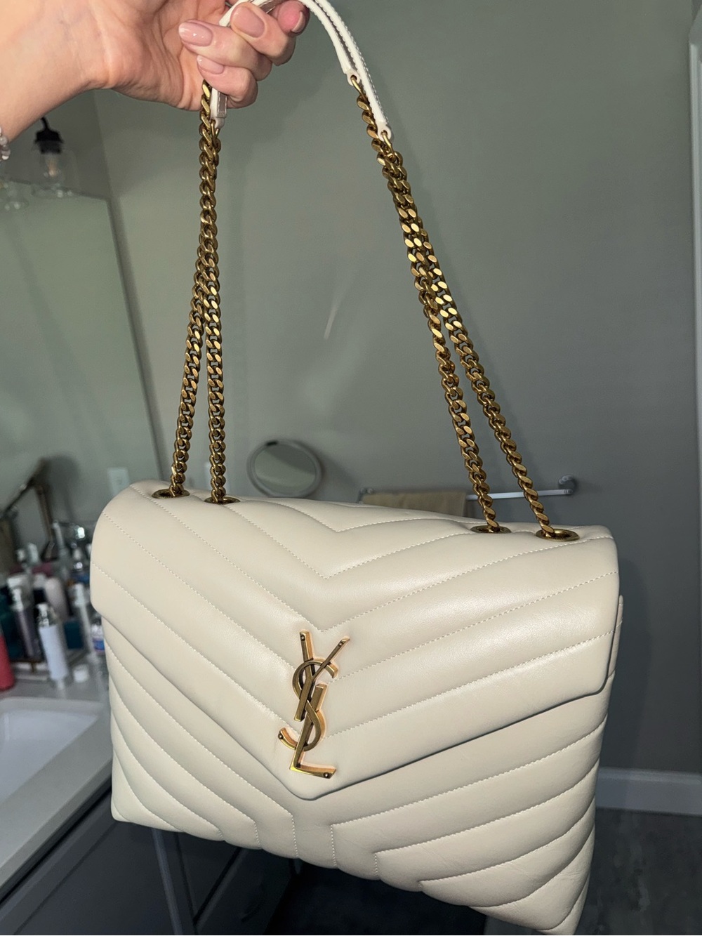NEW: Yves Saint Laurent cream  Quilted LouLou Shoulder Bag